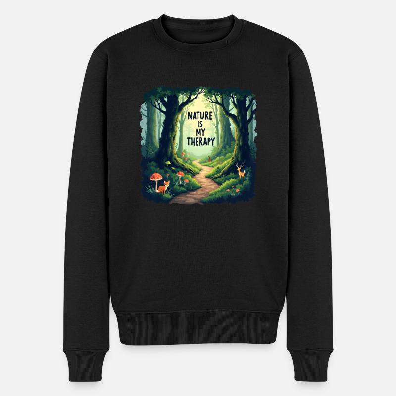 Nature is my Therapy - Meditation im Wald - Männer Premium Bio Pullover - Schwarz