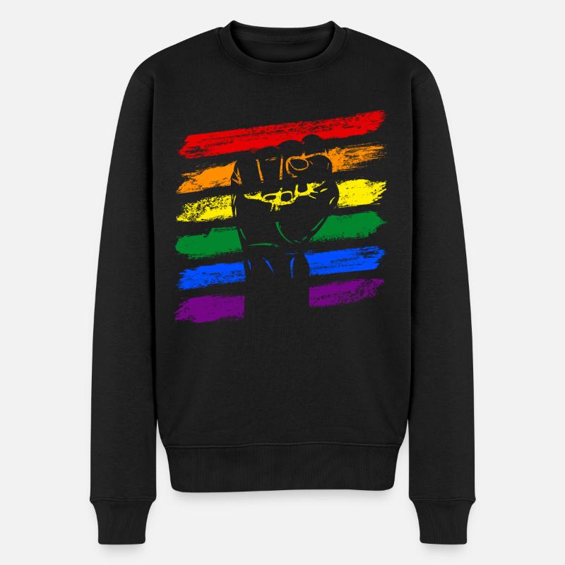 Regenbogen Fahne LGBT Faust - Männer Premium Bio Pullover - Schwarz