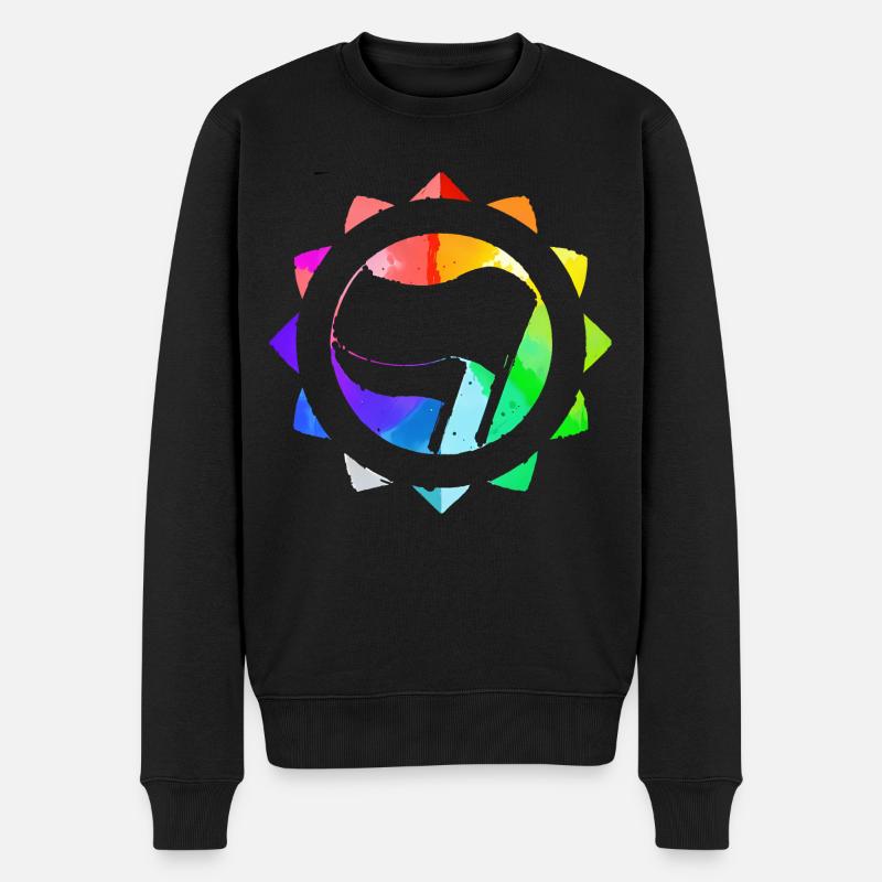 REGENBOGEN BUNT ANTIFASCHISTISCH - Männer Premium Bio Pullover - Schwarz
