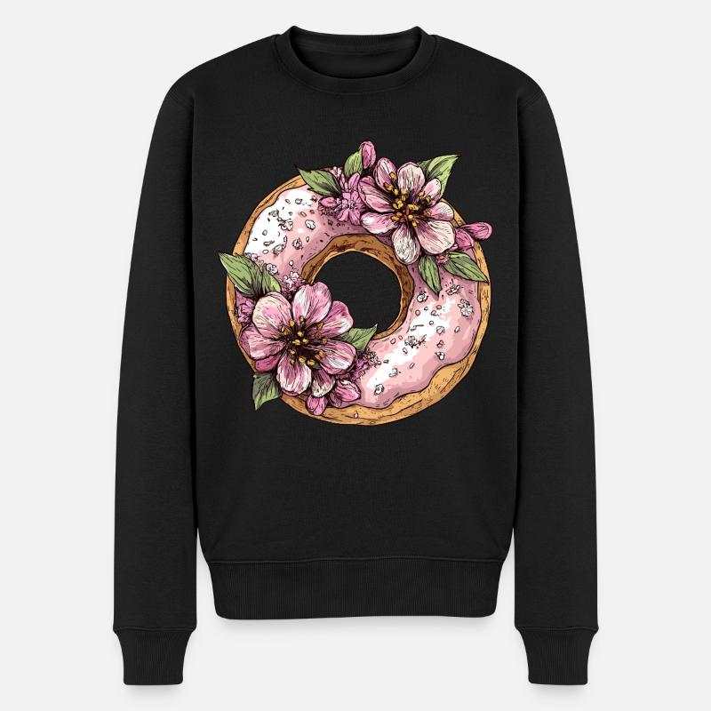 Donut mit Blüten - Männer Premium Bio Pullover - Schwarz