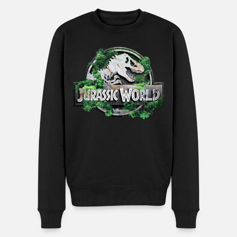 Jurassic World Logo Mit T-Rex Und Bäumen - Männer Premium Bio Pullover - Schwarz
