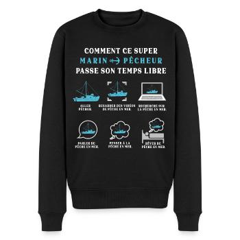 Marin Pêcheur Pêche Humour Peche - Pull Premium bio Homme - noir - Devant - Nico (187cm)