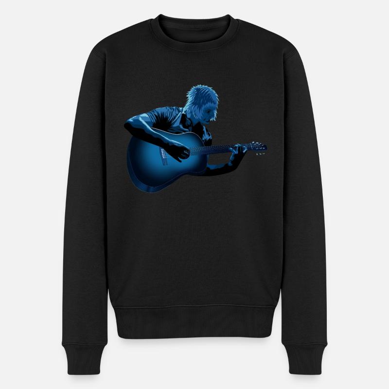 AKUSTISCHE GITARRE ABSTRAKT, MANN SPIELEND, RETRO - Männer Premium Bio Pullover - Schwarz