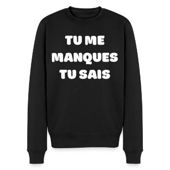 Tu me manques tu sais - Pull Premium bio Homme - noir - Devant - Nico (187cm)