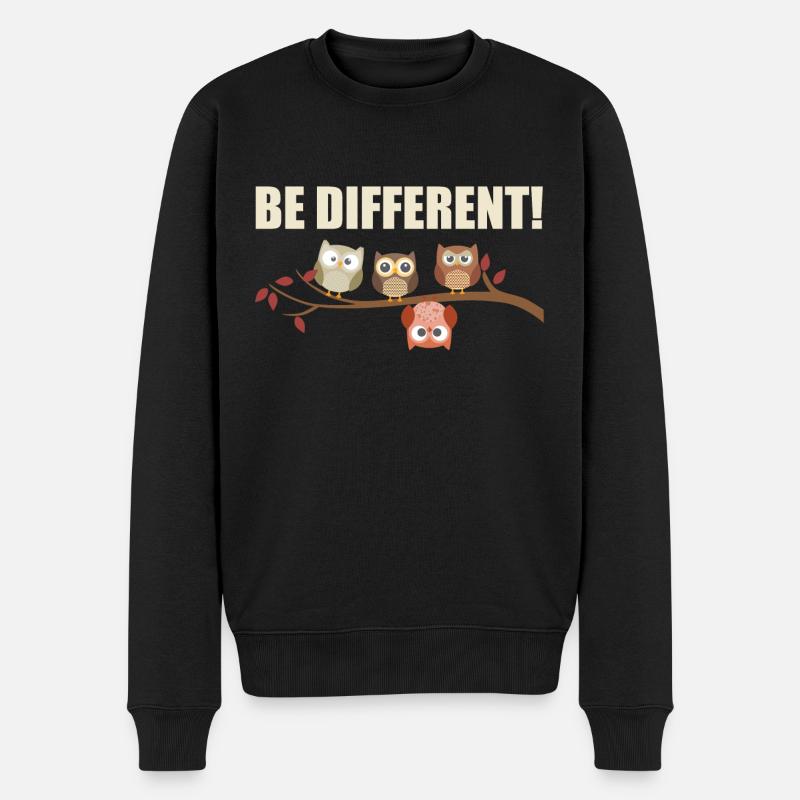 Be Different- Süße Eulen Sei Anders Geschenk-Idee - Männer Premium Bio Pullover - Schwarz