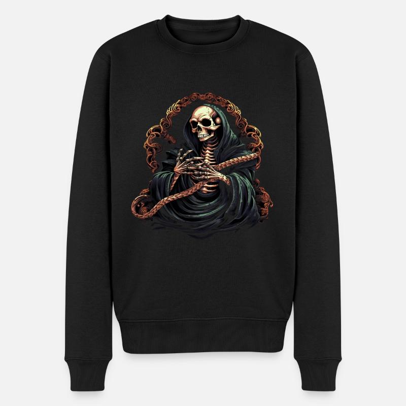 Halloween Skelett Mit Schlange - Männer Premium Bio Pullover - Schwarz