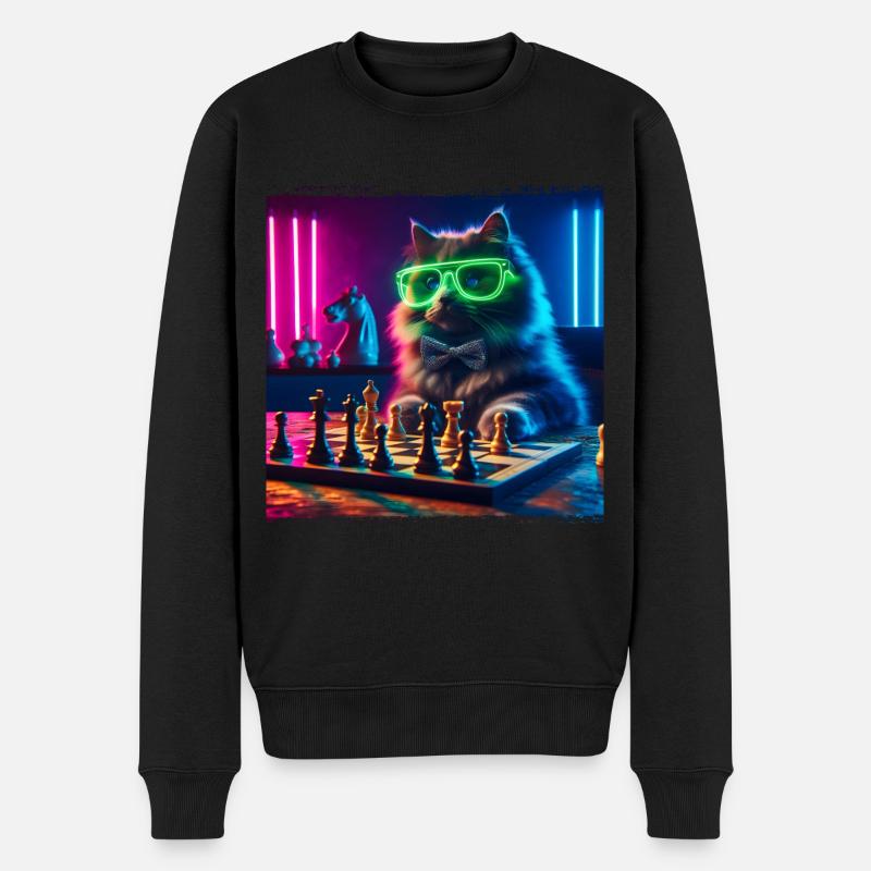 Schachclub-Katze - Männer Premium Bio Pullover - Schwarz