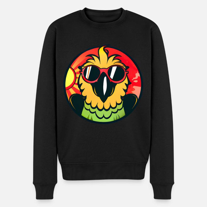 Cooler Papagei im Sonnenuntergang - Männer Premium Bio Pullover - Schwarz