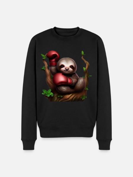 Boxing sloth on tree - Men's Premium Organic Jumper - black