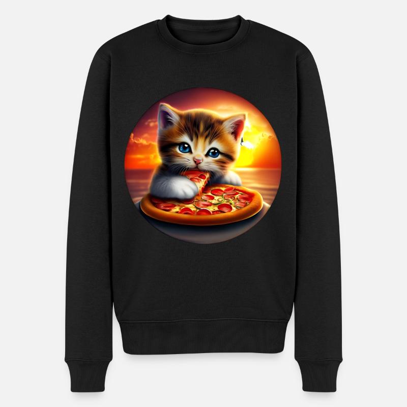 Pizza Katze Sonnenuntergang - Männer Premium Bio Pullover - Schwarz