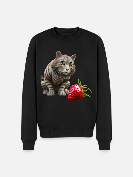 Chat devant une fraise géante - Pull Premium bio Homme - noir