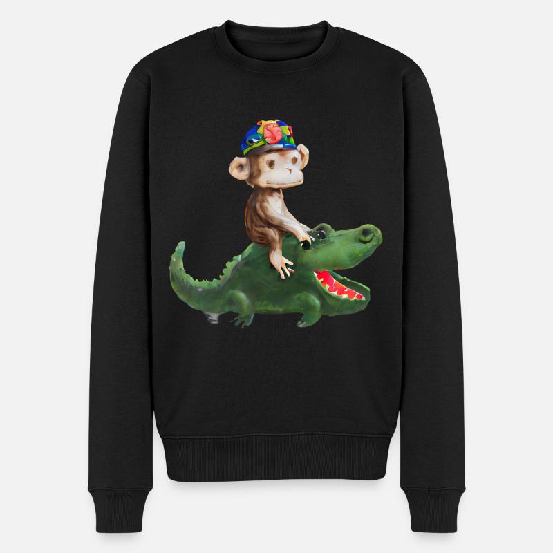 Funny monkey on crocodile design - Men's Premium Organic Jumper - black