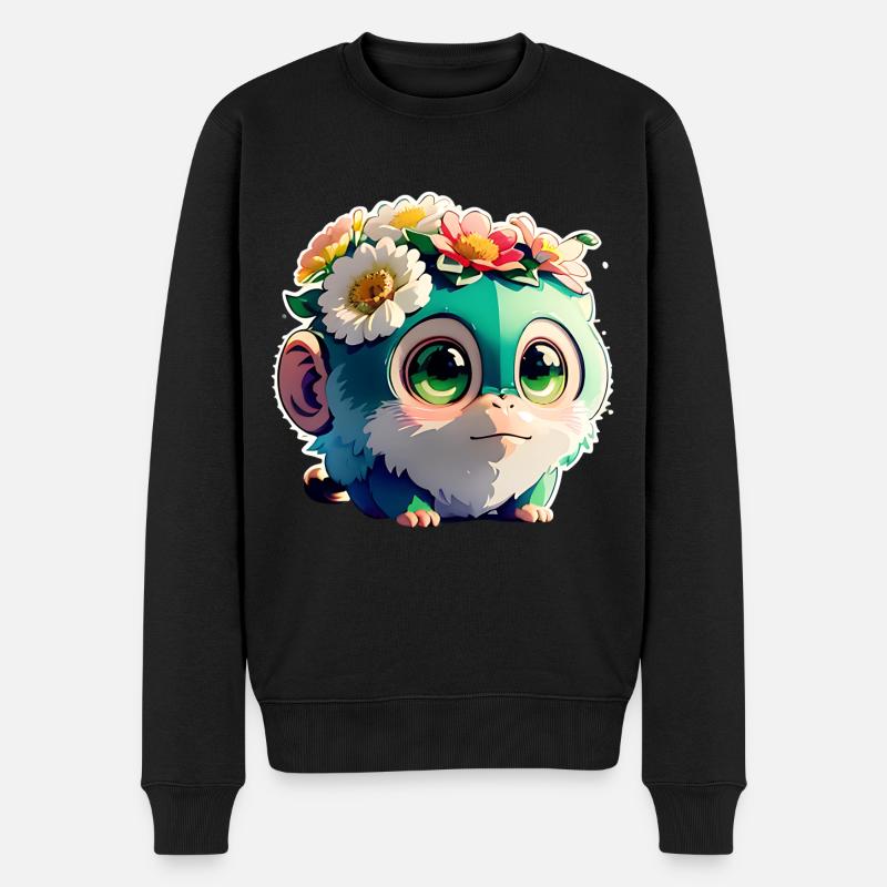Blumiger Affenfreund - Männer Premium Bio Pullover - Schwarz