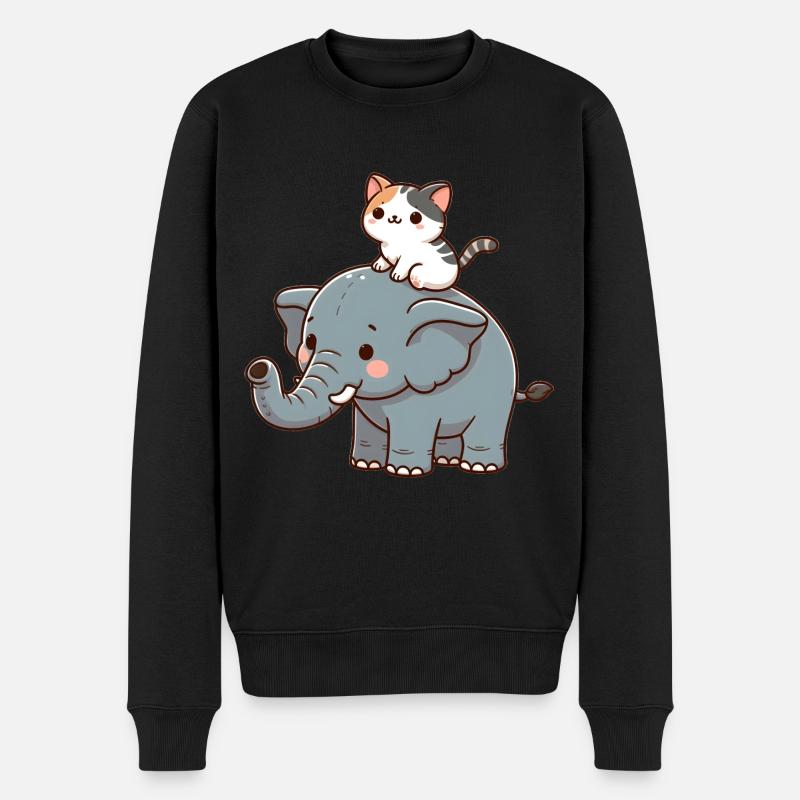 Katze reitet Elefant - Männer Premium Bio Pullover - Schwarz