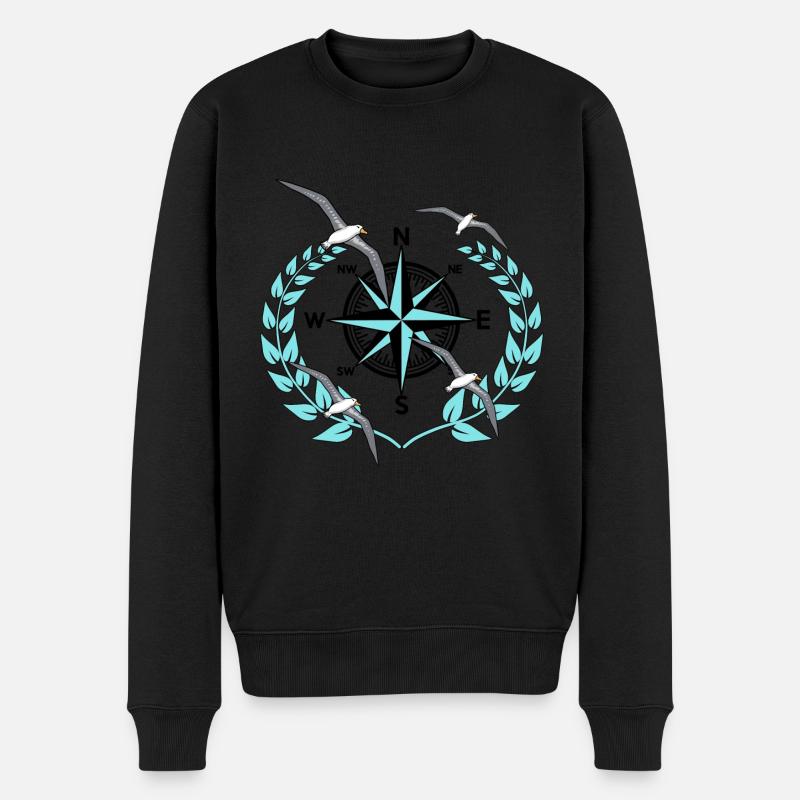 Kompass Windrose Möwen Nautik Maritim Seefahrt - Männer Premium Bio Pullover - Schwarz