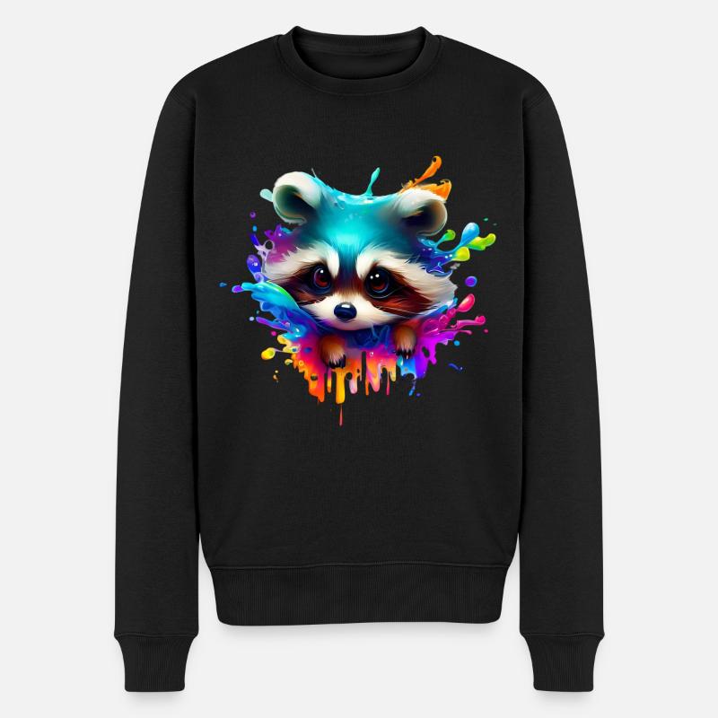 Bunter Waschbär mit Farbklecksen - Männer Premium Bio Pullover - Schwarz