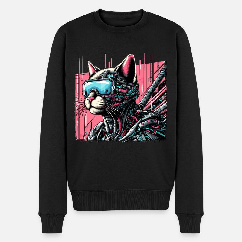 Cyborg Katze - Männer Premium Bio Pullover - Schwarz