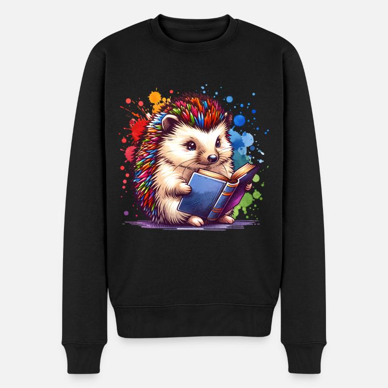 Lesen Igel - Männer Premium Bio Pullover - Schwarz