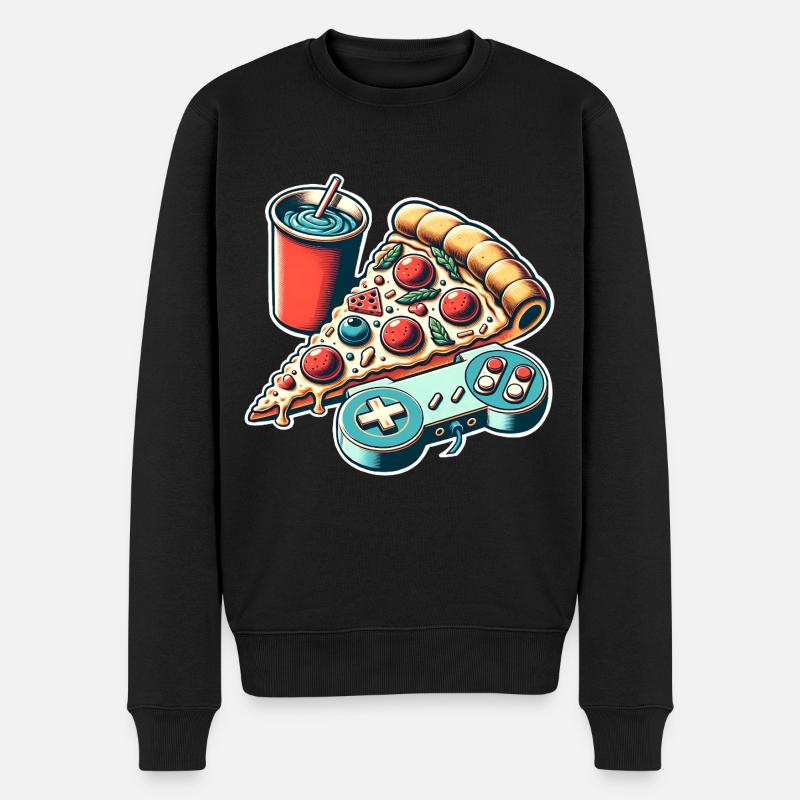 Pizza Gaming Gamer - Männer Premium Bio Pullover - Schwarz