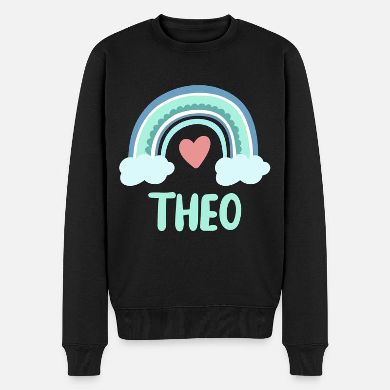 Theo Name Regenbogen Baby - Männer Premium Bio Pullover - Schwarz