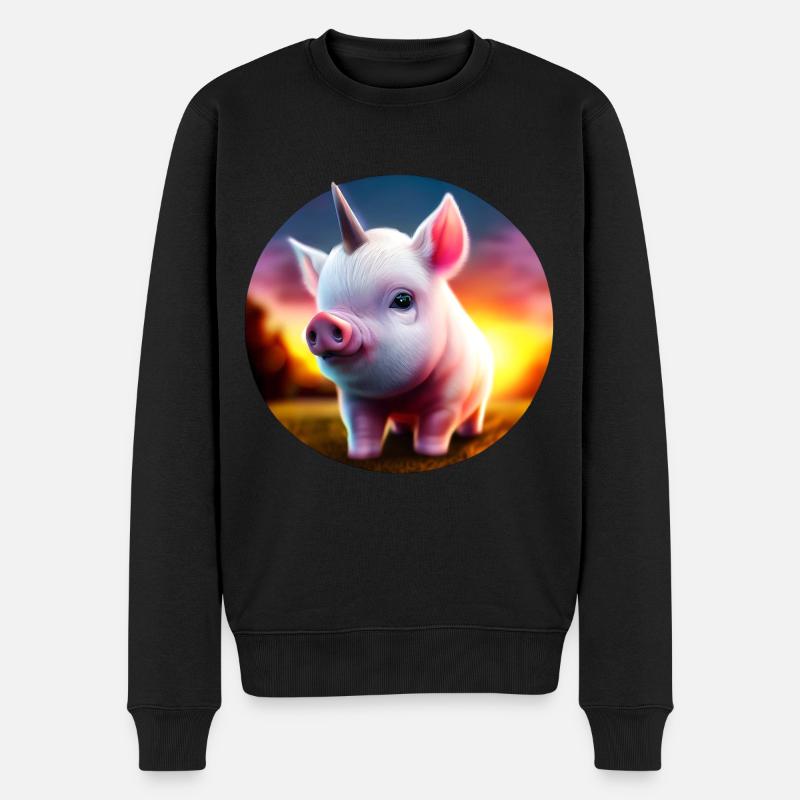 Einhorn Schwein im Sonnenuntergang - Männer Premium Bio Pullover - Schwarz