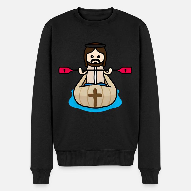 Jesus im Kayak - Männer Premium Bio Pullover - Schwarz