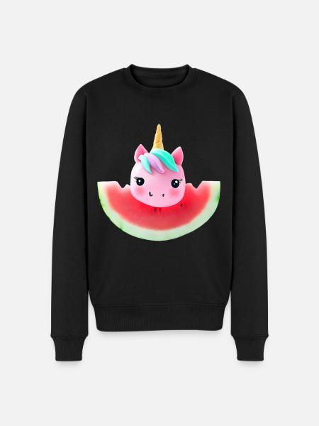 Wassermelonen Einhorn - Männer Premium Bio Pullover - Schwarz