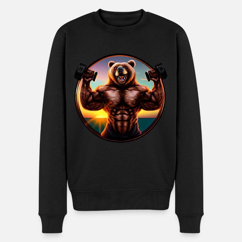 Ours musclé au coucher du soleil - Pull Premium bio Homme - noir