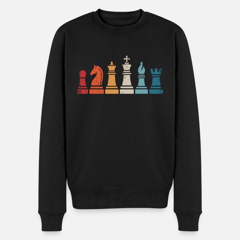 Schach Retro Schachfiguren Schachspieler - Männer Premium Bio Pullover - Schwarz