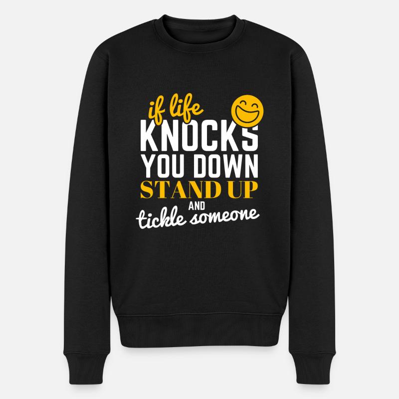 Kitzeln tickle Spaß Sruch lachen witzig lustig Fun - Männer Premium Bio Pullover - Schwarz