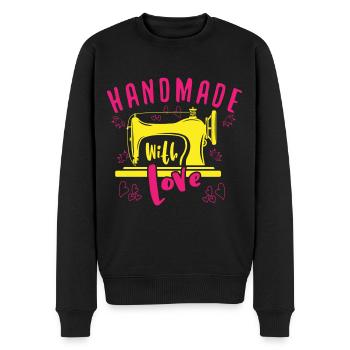 Handmade With Love – Bunte Liebe Zum Nähen - Männer Premium Bio Pullover - Schwarz - Vorne - Nico (187cm)