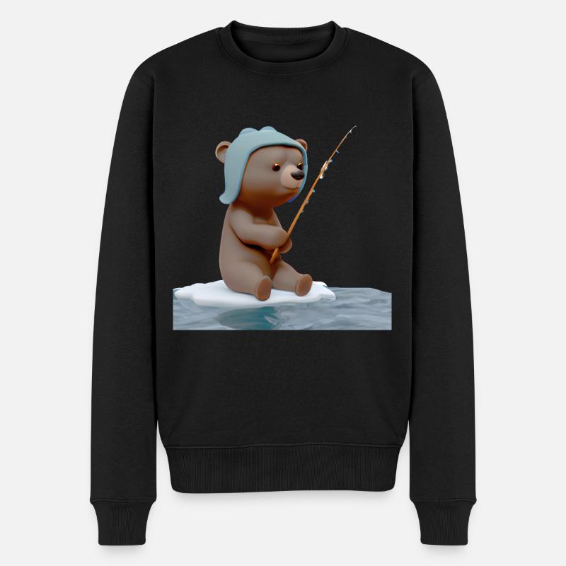 Angler Bär Eis Fischen - Männer Premium Bio Pullover - Schwarz