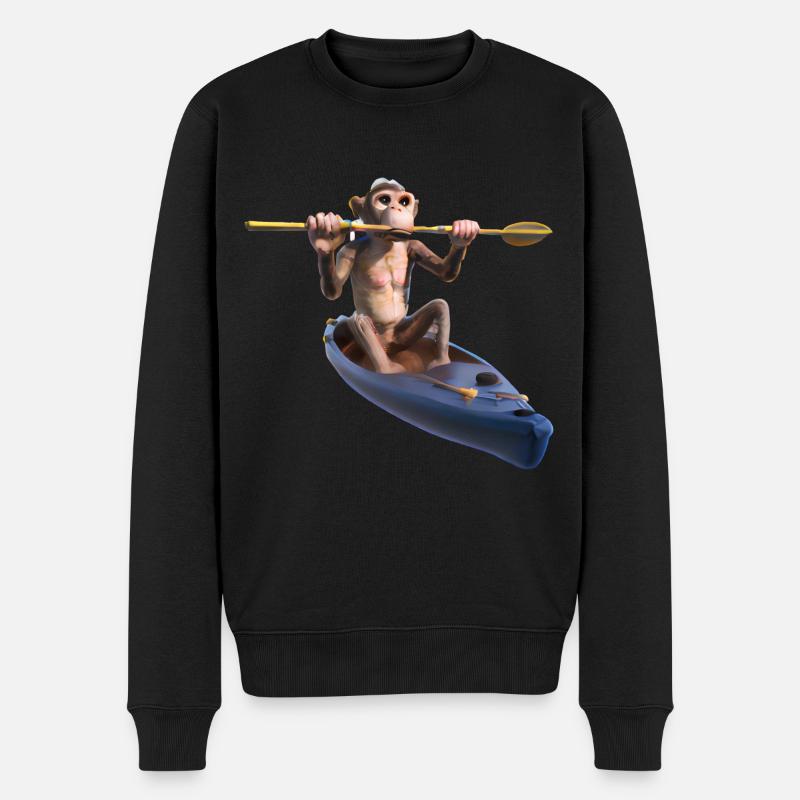 Singe dans un kayak - Pull Premium bio Homme - noir