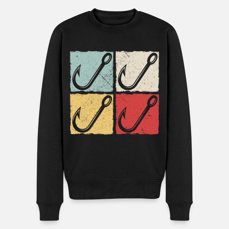 Retro Angelhaken Köder Angeln Retro Geschenkidee - Männer Premium Bio Pullover - Schwarz