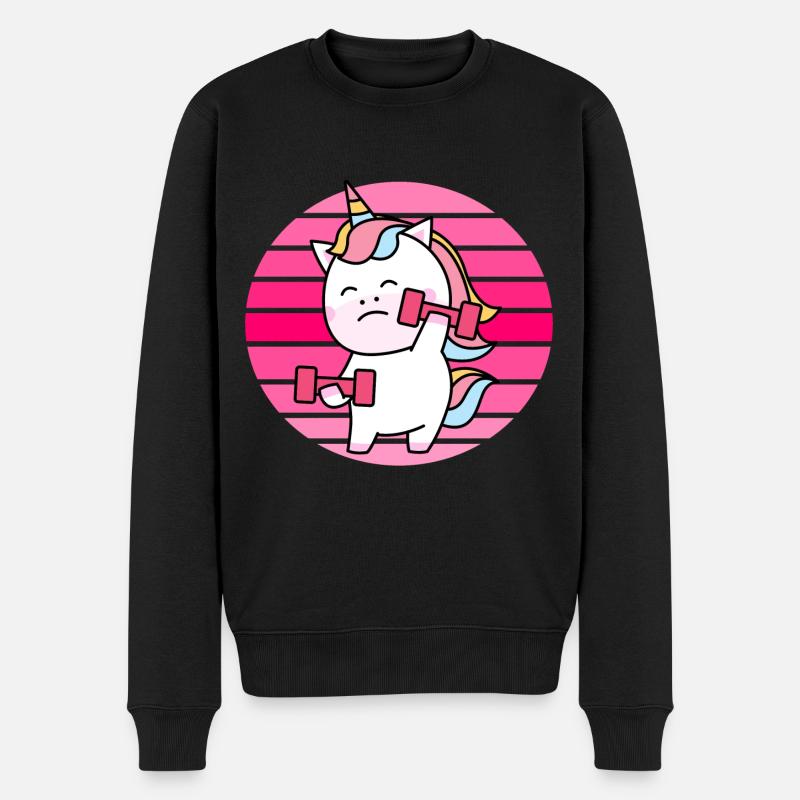 Muskel Einhorn Sonnenuntergang - Männer Premium Bio Pullover - Schwarz