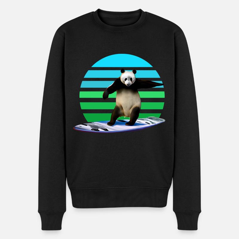 Panda Surfer - Männer Premium Bio Pullover - Schwarz