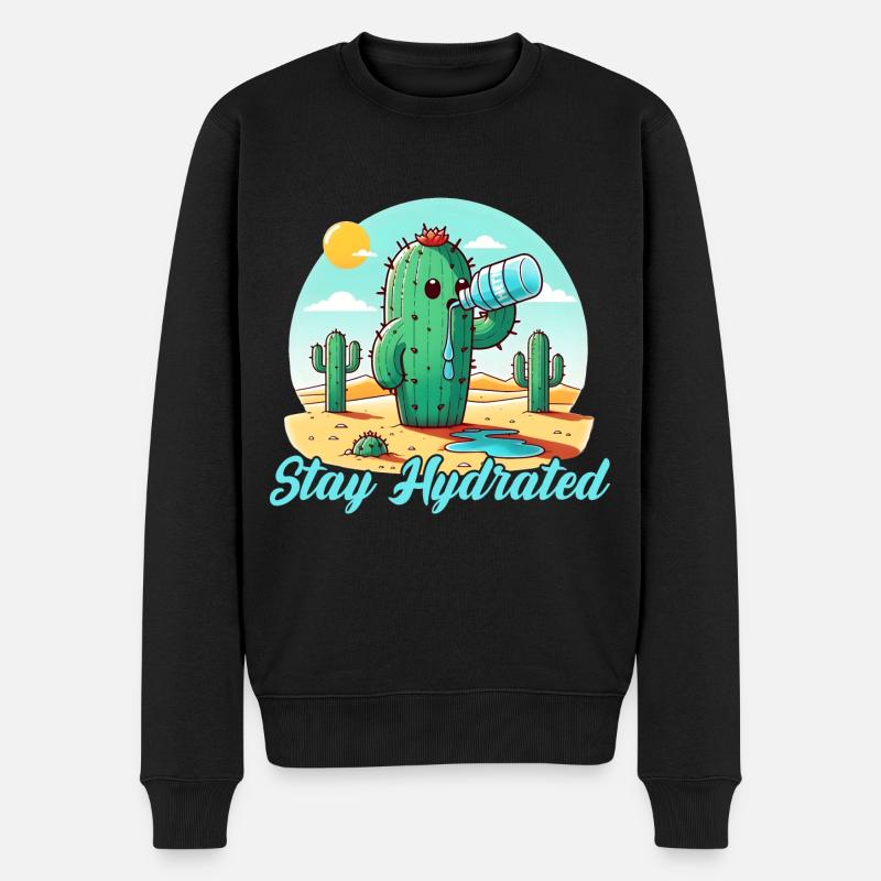 Kaktus Stay Hydrated - Männer Premium Bio Pullover - Schwarz