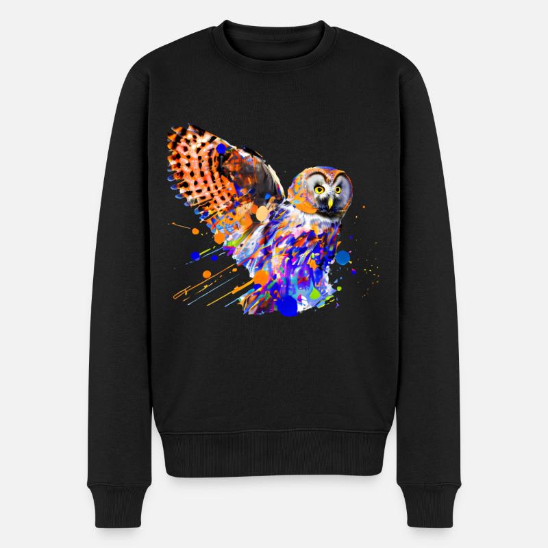 Bunte Eule - Männer Premium Bio Pullover - Schwarz
