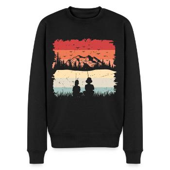 Fête des pères Pêcheur Papa Pêcheur Pêche Rétro - Pull Premium bio Homme - noir - Devant - Nico (187cm)