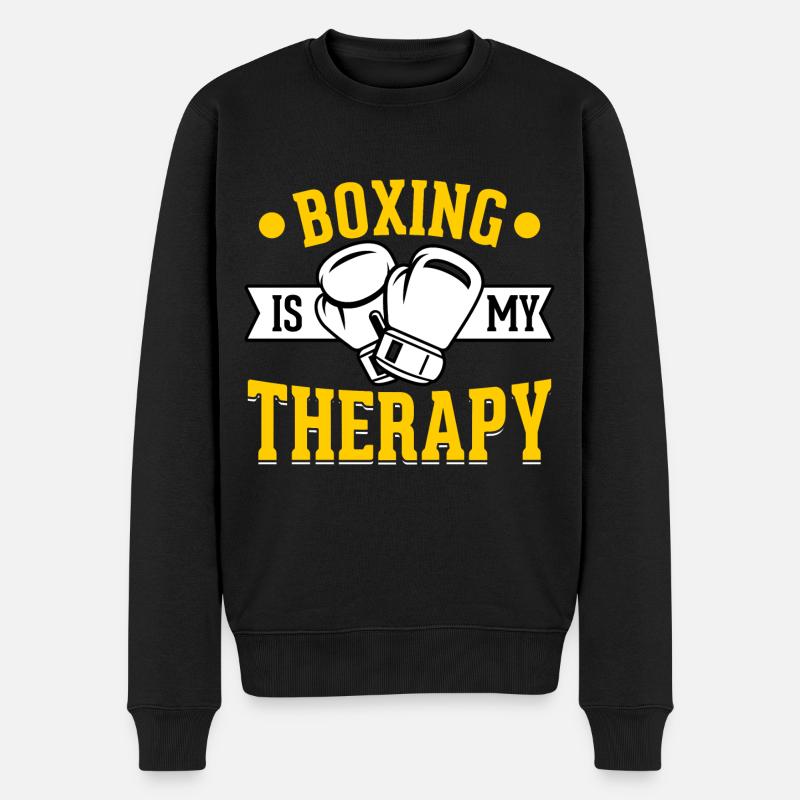 Boxen ist meine Therapie - Männer Premium Bio Pullover - Schwarz