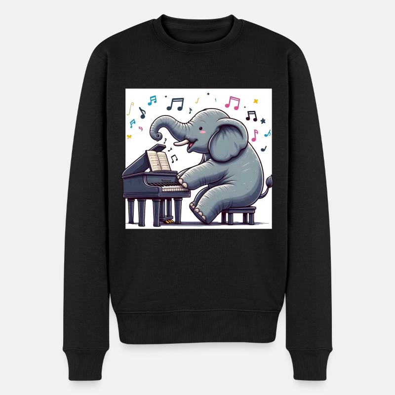 Éléphant au piano - Pull Premium bio Homme - noir