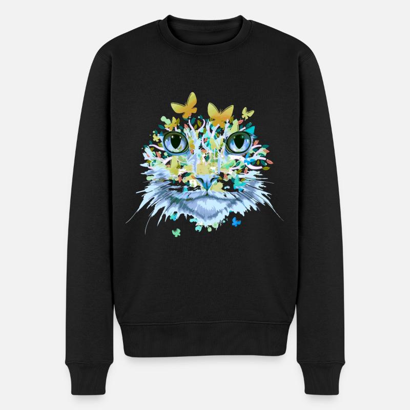 Katze Katzengesicht Katzen Kätzchen Blumen Insekt - Männer Premium Bio Pullover - Schwarz