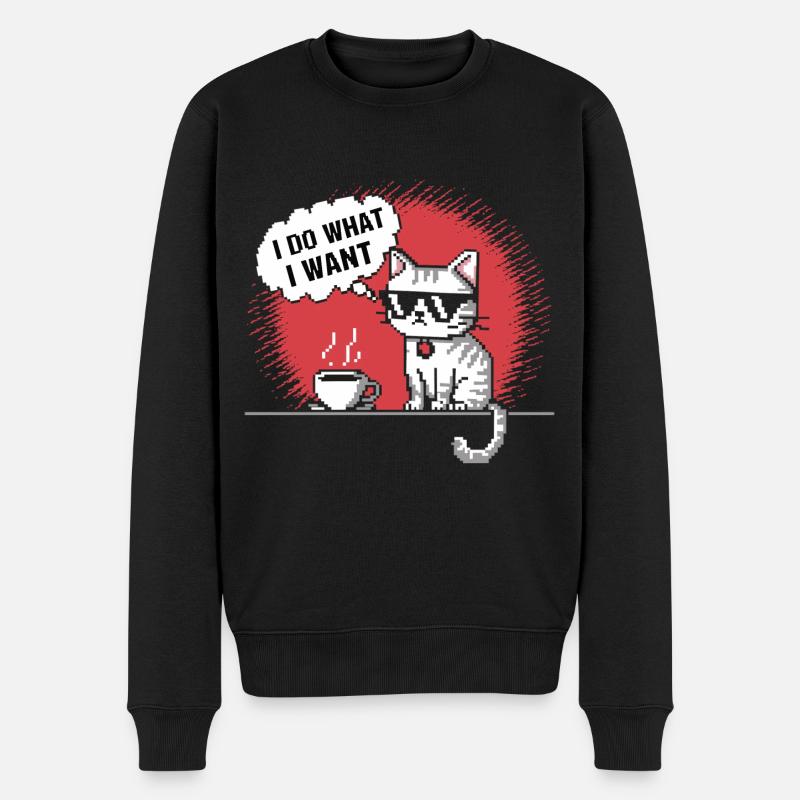 Pixel-Katze mit Kaffeetasse T-Shirt - Männer Premium Bio Pullover - Schwarz