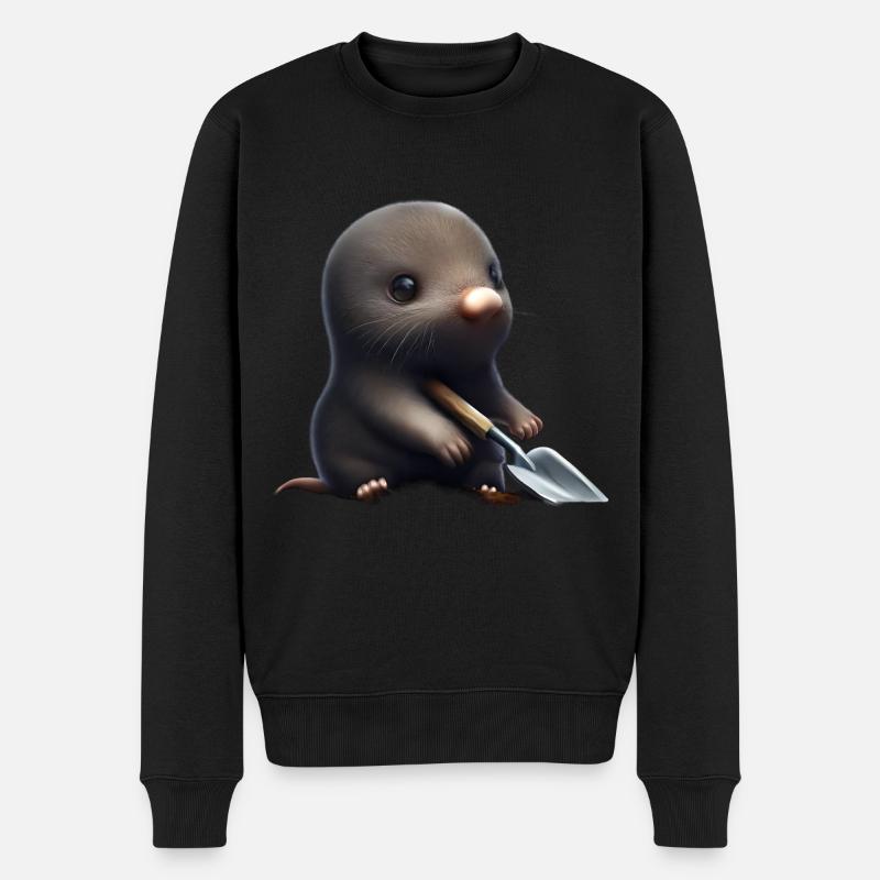 Niedlicher Maulwurf mit Schaufel - Männer Premium Bio Pullover - Schwarz