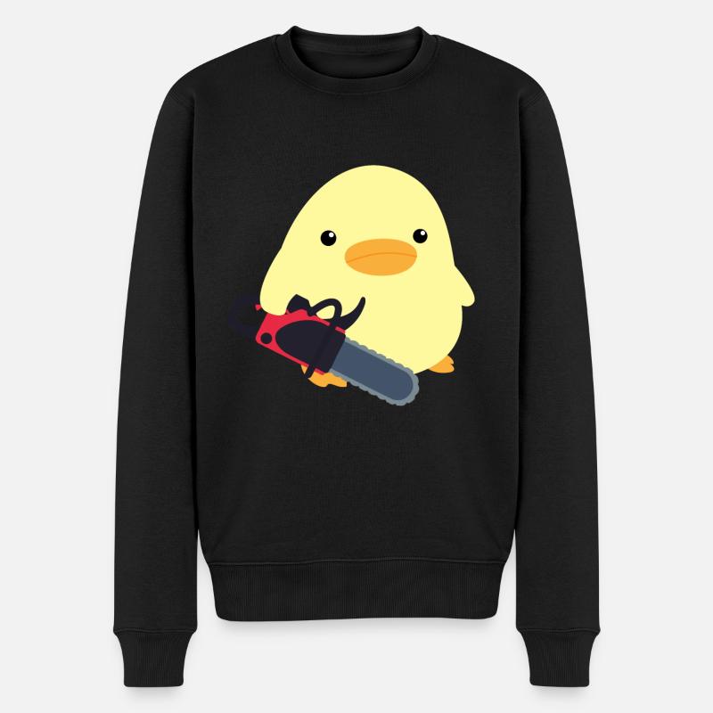 Ente mit Kettensäge Meme Küken Geschenkidee Huhn - Männer Premium Bio Pullover - Schwarz