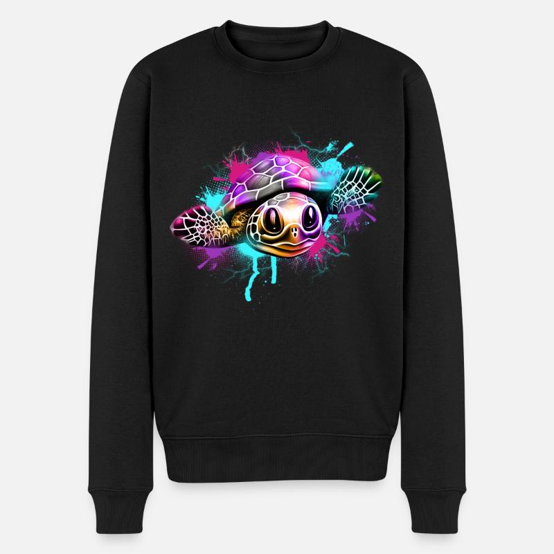 Schildkröte Graffiti Bunt - Männer Premium Bio Pullover - Schwarz