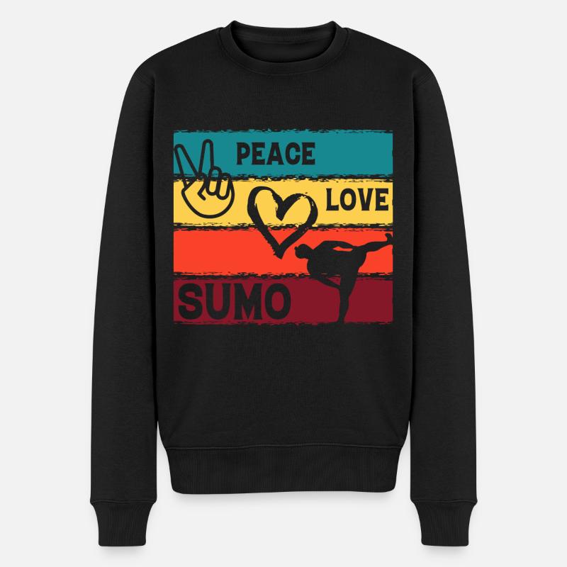 Frieden Liebe Sumo - Männer Premium Bio Pullover - Schwarz