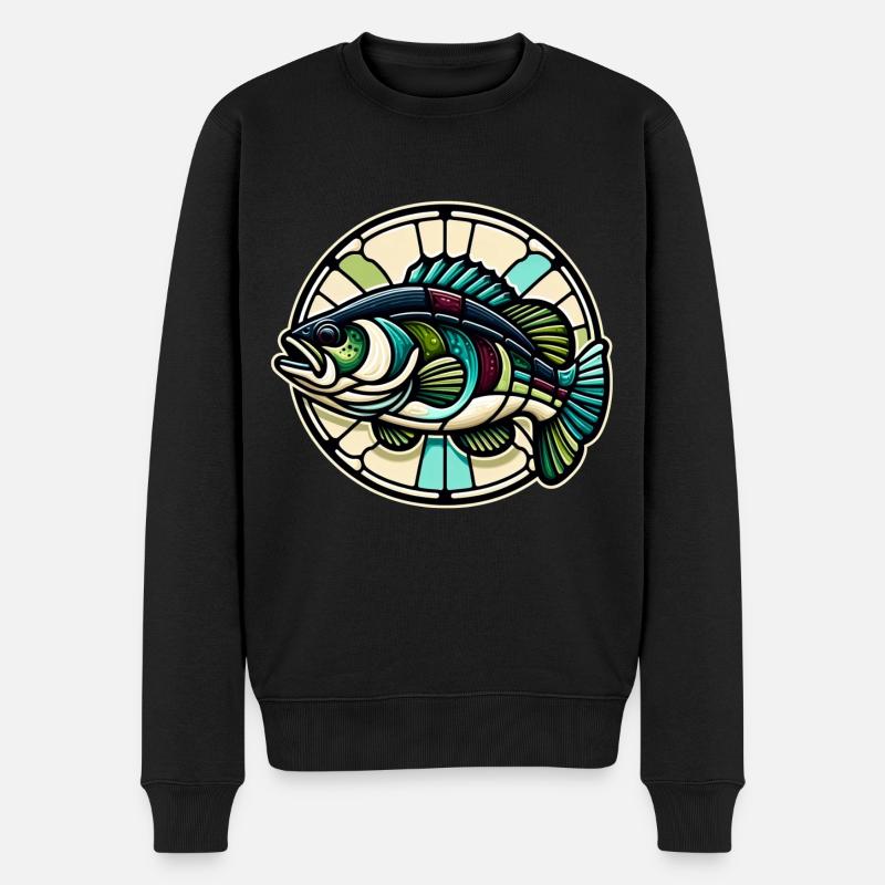 Bassfisch - Männer Premium Bio Pullover - Schwarz