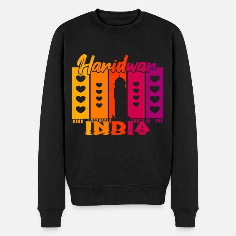 Haridwar India Sonnenuntergang - Männer Premium Bio Pullover - Schwarz