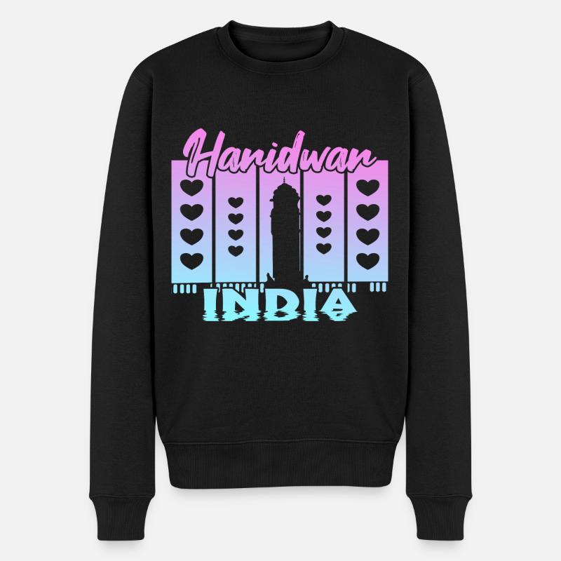 Haridwar India Sonnenuntergang - Männer Premium Bio Pullover - Schwarz